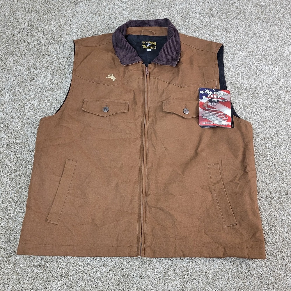 NWT Wyoming Traders Mens Large Brown Corduroy Collar Concealed Carry Vest